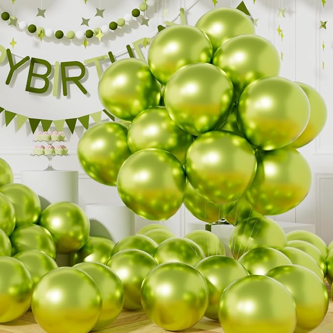 AULE 50Pcs Metallic 12 Inch Lime Green Chrome Helium Shiny Thicken Balloons | by AULE