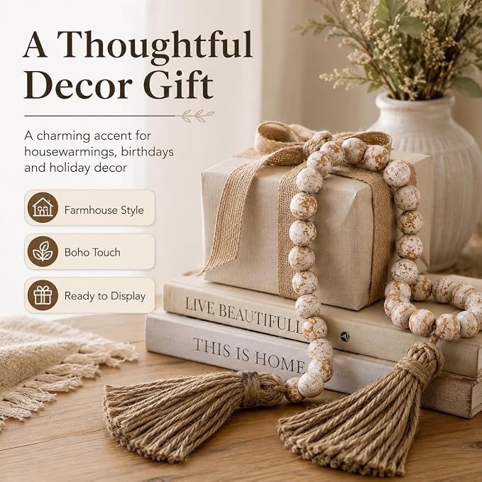 IMIKEYA Wooden Beads Garland: Farmhouse Wood Bead Garland - Image 7