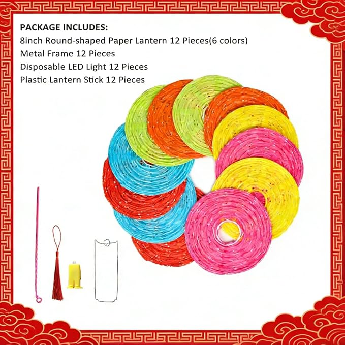 12Pcs Chinese Lunar New Year Decorations 2026 Chinese Paper Lanterns Decorative - Image 5