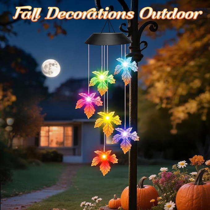 Winzwon Fall Decor Thanksgiving Decorations Solar Lights Wind Chimes | Hanging - Image 4