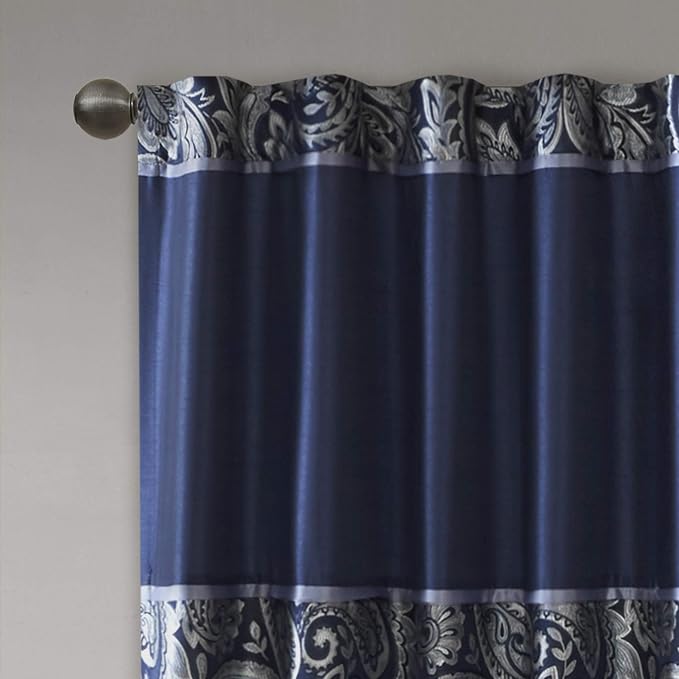 Madison Park Aubrey 2 Panel Curtain Faux Silk Paisley Jacquard, Rod Pocket - Image 3