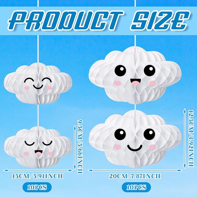 Affrolling 20 Pcs 3D Cloud Decorations Hanging Honeycomb Decor Artificial Cloud - Image 2