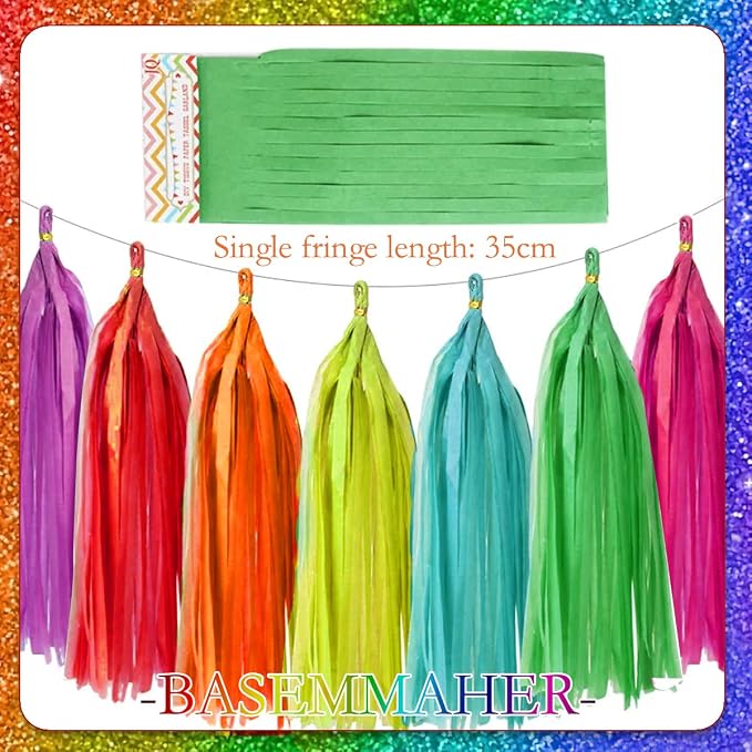 35Pcs Rainbow Tassel Garland Gay Pride Tissue Paper Tassel Banner DIY Hanging - Image 2