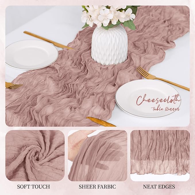 6 Pack Dusty Pink Cheesecloth Table Runner 17x108 Inch Semi Sheer Boho Gauze - Image 3