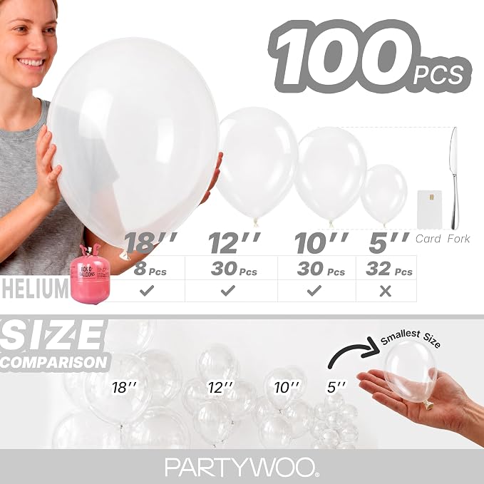 PartyWoo Clear Balloons 100pcs Different Sizes of 18 12 10 5 Inch | Balloons - Image 6