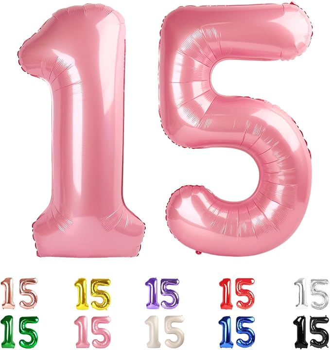 Number 15 Balloon 40Inch for 15 Year Old Birthday Decorations, Pearl Pink | by Mluchee
