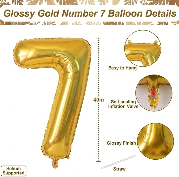 Gold Number 7 Balloon 40 Inch, Shiny Gold Foil Decor - Image 4