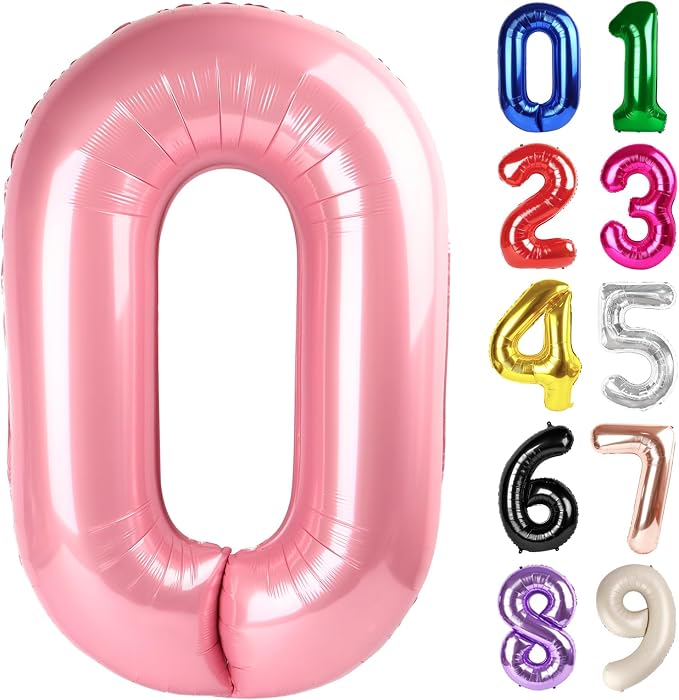 0 Balloon - Pastel Pink Birthday Number Balloons, 40 Inch Decorations | Pastel by ALPHADELTAPI