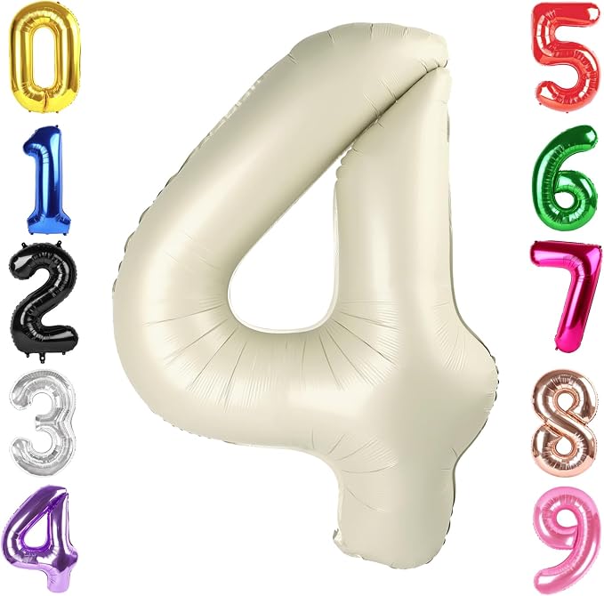 40 Inch Cream Number 4 Balloon Birthday Party Decorations by Hadoife