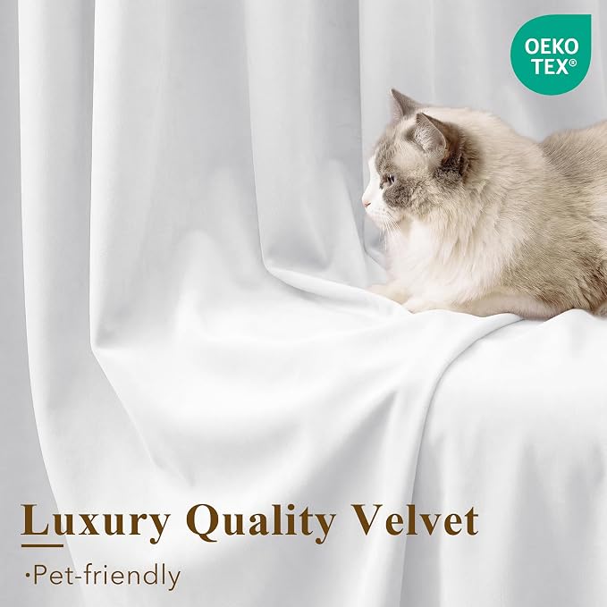 White Velvet Curtains 108 inches Long, Luxury Back Tab Privacy Protect Window - Image 4