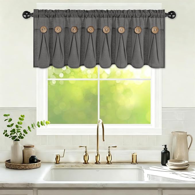 Farmhouse Valance Curtains, Boho Cotton Linen Kitchen Valance, Rod Pocket - Image 3