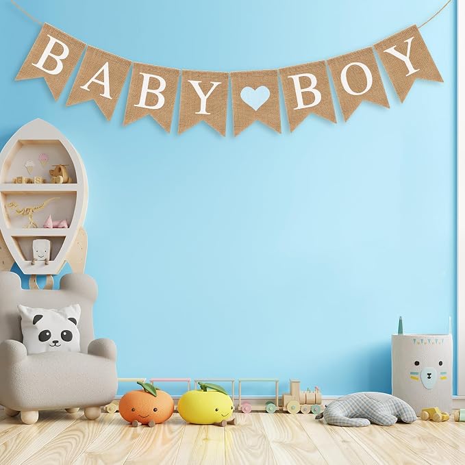 Pre-Strung Baby Boy Burlap Banner, Gender Reveal Banner - Image 3