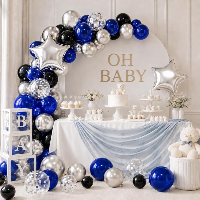 Blue Black Balloons for Birthday Party Decor | 12 Inch Royal Blue Black Silver - Image 5
