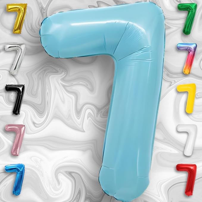 Candy Blue Number Balloon 7 Mylar Foil Balloons 16 Inch - Image 3