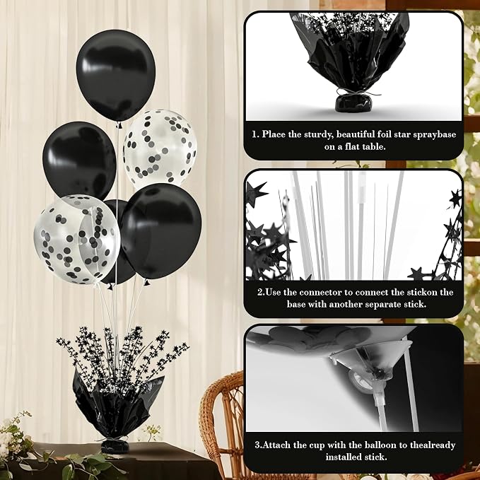 6 Set Black Table Balloons Foil Spray Centerpiece - Image 6