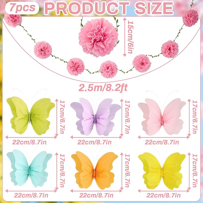 OBBOLO 3D Hanging Butterfly Decorations, Colorful Butterfly Birthday Party - Image 2