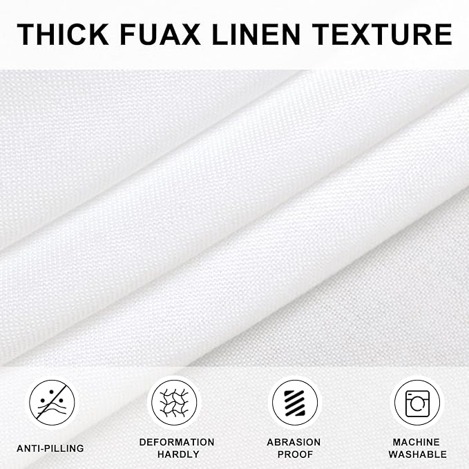 Hiasan Round Linen Table Cover 40 Inch - Wrinkle and Stain Resistant Washable Polyester Fabric Table Cloth for Dining Room Kitchen Party, White