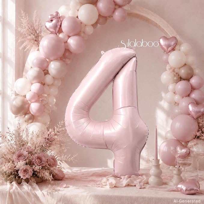 40 Inch Light Pink Number 4 Foil Big 0-9 Balloon Giant Digital | 4th - Image 3