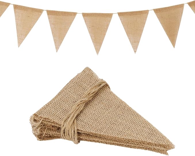 LaRibbons 15 Pcs Triangle Burlap Banner Flags, 20.5 ft Long | Burlap Pennant by LaRibbons