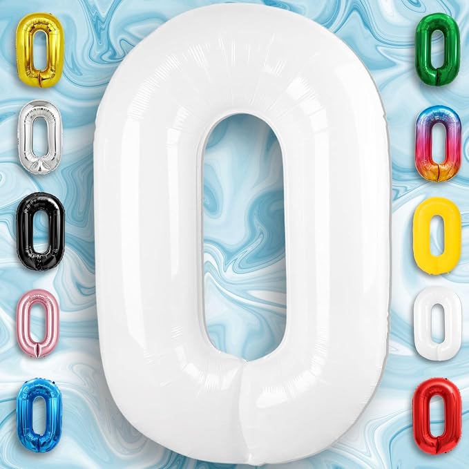 White Number Balloon 0 Mylar Foil Balloons 32 inch - Image 2