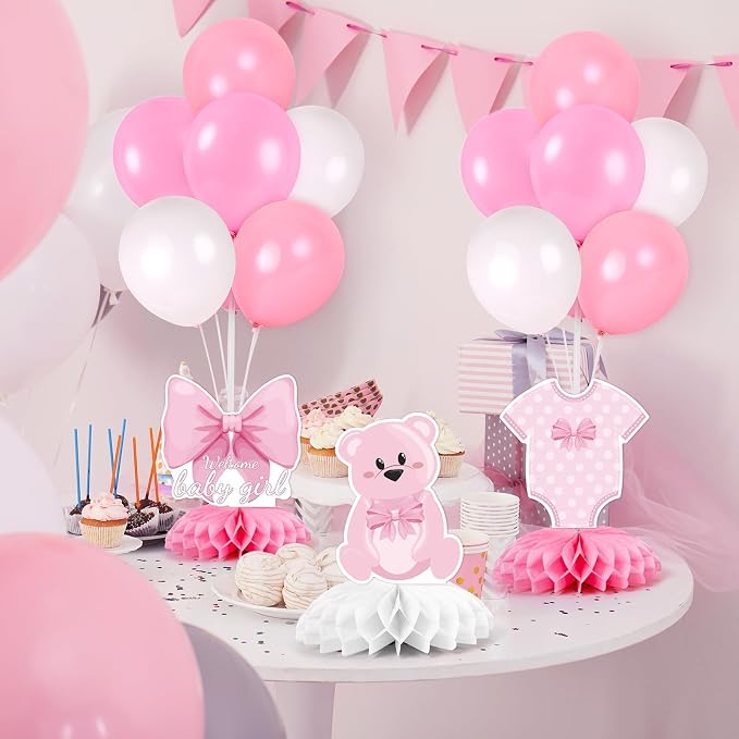 6 Set Pink Baby Shower Decorations Pink Balloon Centerpiece - Image 2