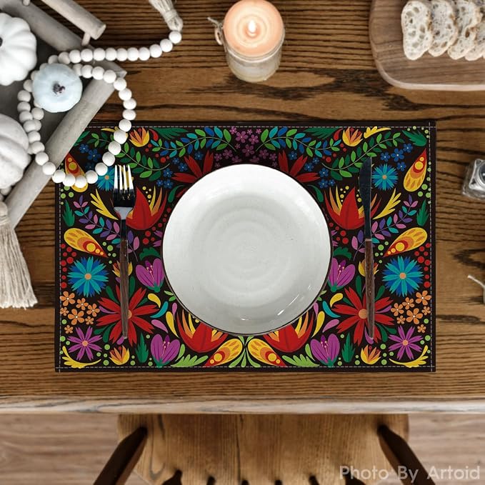Artoid Mode Mexican Cinco De Mayo Placemats Set of 6, 12 x 18 Inch Dia De Los - Image 2