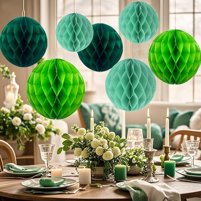 Green Paper Honeycomb Flower Balls-12 Pcs 6" 10" Tissue Pompoms They are - Image 5