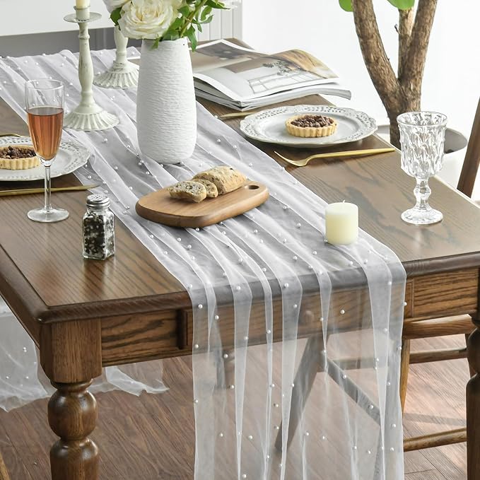 Artoid Mode Pearl Gauze Table Runner 120 Inch 10FT, Seasonal Sheer Dining - Image 3