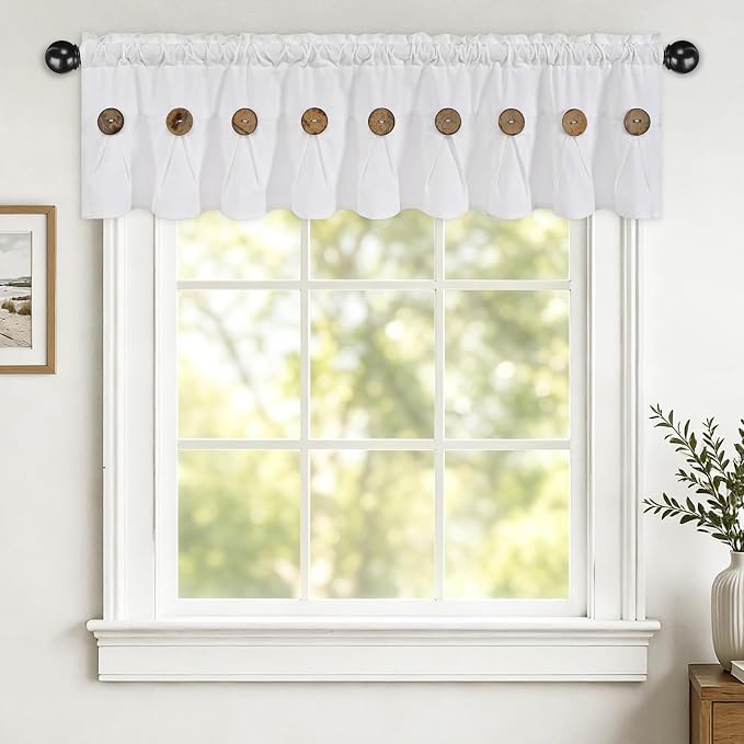 Farmhouse Valance Curtains, Boho Cotton Linen Kitchen Valance, Rod Pocket by FRAMICS