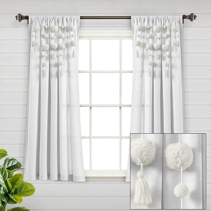 Lush Decor Boho Pom Pom Tassel Linen Textured Window Curtain Panel, Single 52" - Image 8