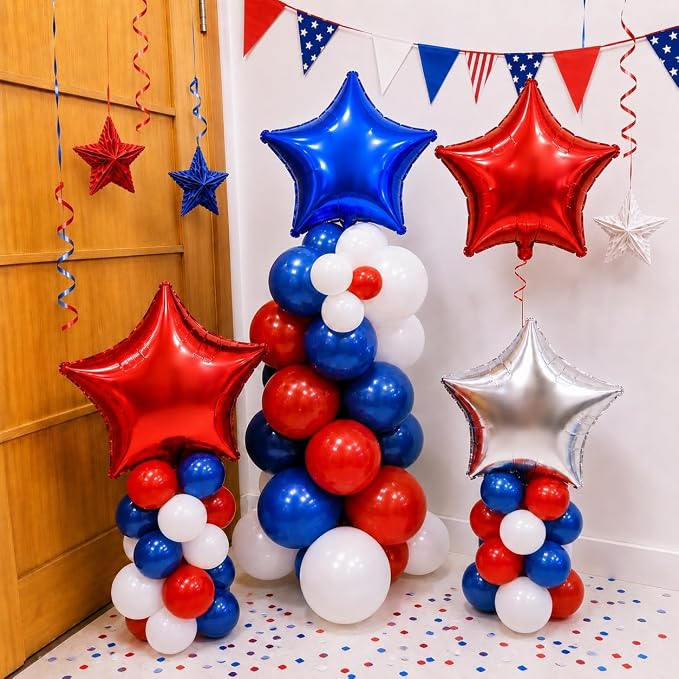 Blue Red Star Balloons, 18 Inch 12Pcs Navy Blue Red and Metallic Silver Stars - Image 7