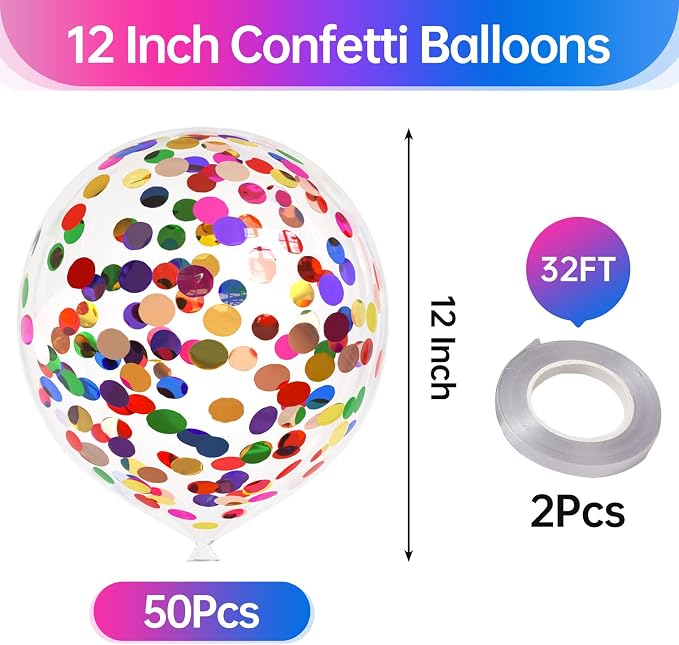 50pcs Multicolor Foil Confetti Balloons, 12 inch Latex Balloon - Image 2