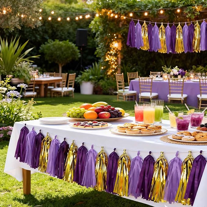 Purple Gold Tissue Paper Tassel Garland - Image 4