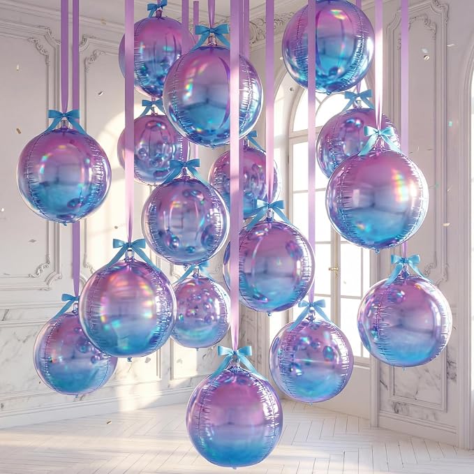 18 Set 22 Inch Gradient Purple 4D Giant Round Foil Balloon Bulk Metallic Giant by Charnoel