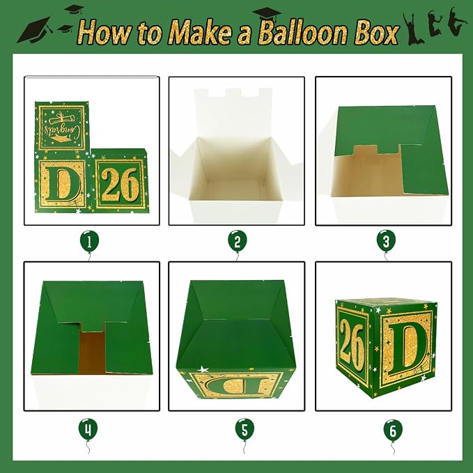 Graduation Decorations Class of 2026 Decorations Green and Gold | Balloon Boxes - Image 4