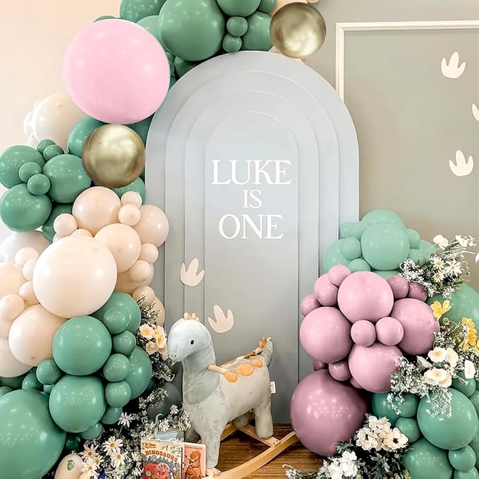 Sage Green Pink White Gold Balloons Garland Arch Kit - Image 6