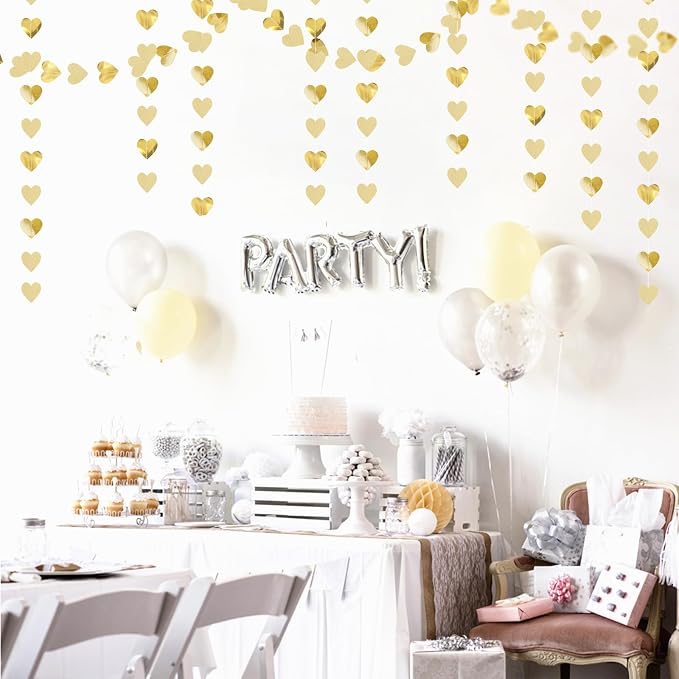 Glitter Champagne-Gold Engagement Party-Decorations Heart-Garland - 52ft - Image 4