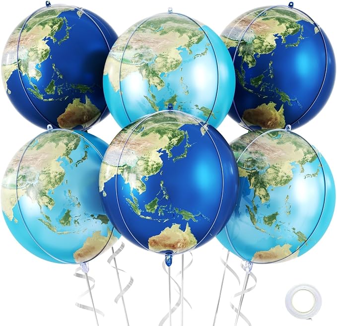 6 Pcs Globe Earth Balloons, 22 Inch Big World Map Foil Balloons, Planet Large by Saxuxu