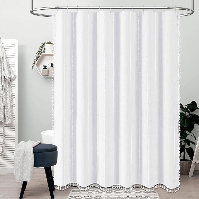 72x96 Extra Long Boho Linen Heavy Duty Cloth Shower Curtain Set, 330GSM Linen - Image 6