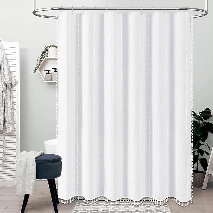 72 x 80 Boho Famrhouse Linen Heavy Duty Cloth Shower Curtain, 330GSM Linen Blend - Image 6