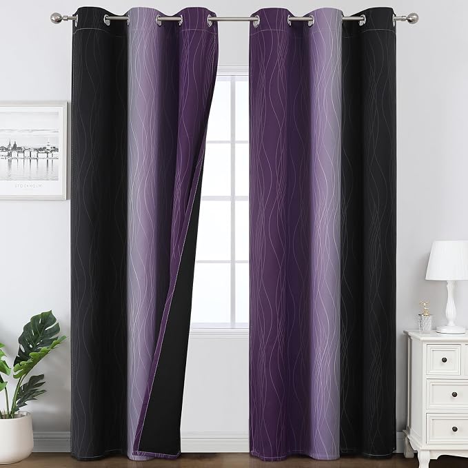 Purple and Black Blackout Curtains by ESTELARTEXTILER