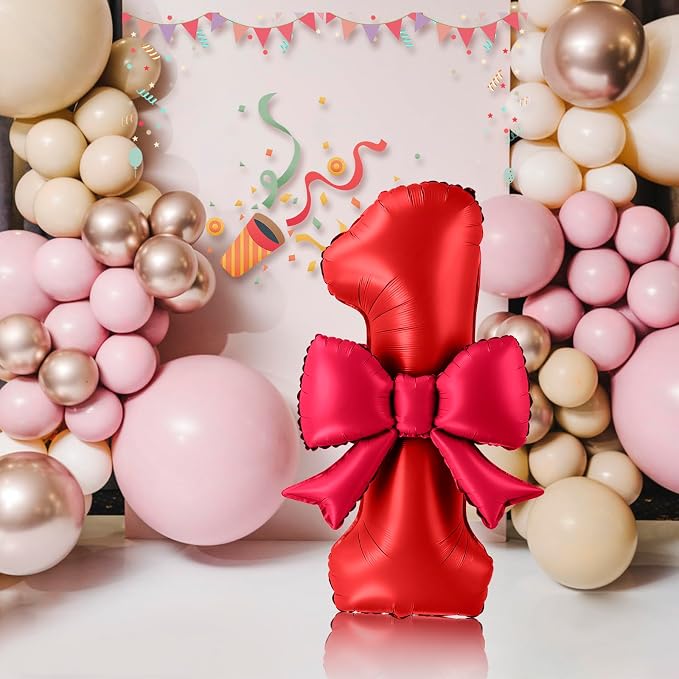 40 Inch Number 1 Balloon with Bow, Coquette Aesthetic Foil Balloon - Image 5