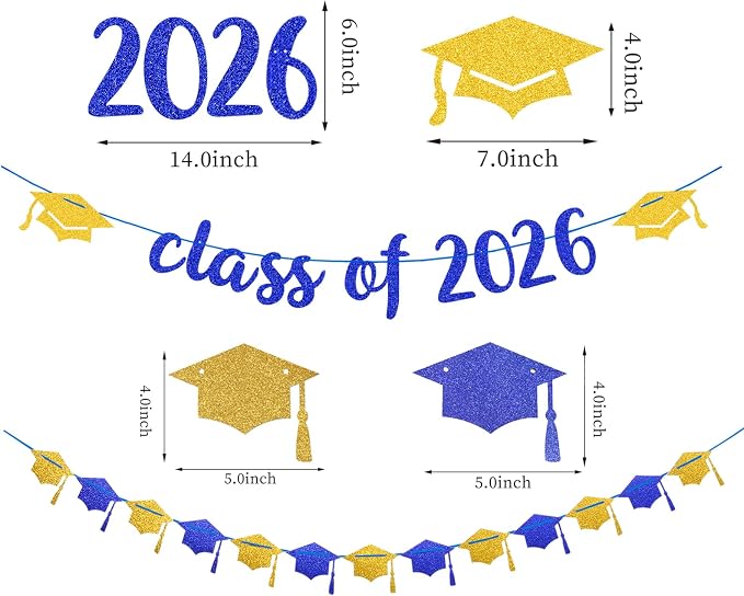 Navy-Blue Gold Party-Decorations Graduation Banner-Streamers - Image 2
