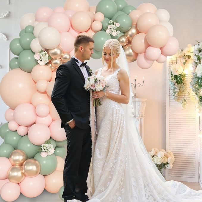 157Pcs Dusty Pink Green Balloons Garland Arch Kit Different Size | Sand White - Image 5