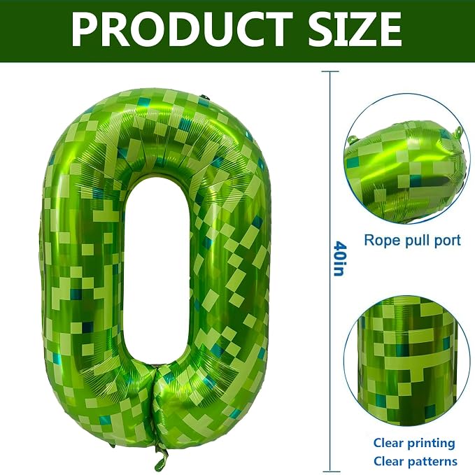 Green Number Balloons, Gaint Green Pixel Number 0 Balloon 40 Inch Dark green 0 - Image 2