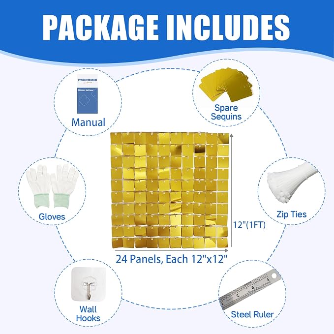 Ozikutech 24 Pcs Gold Shimmer Wall Backdrop Panels - Image 2