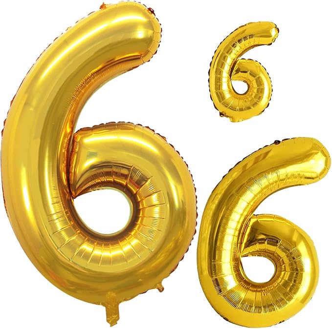Gold Foil Balloons Number 6, Huge Number Balloons by GOER
