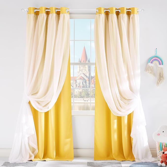 PONY DANCE Blackout Curtains, 52 W by 84 L, Lemon Yellow, 2 Pieces | Curtains by PONYDANCE