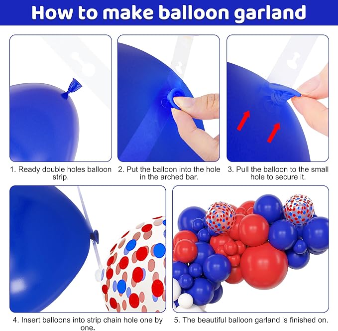 Amandir 153Pcs Red White and Blue Balloons Garland Arch Kit Different Sizes 18 - Image 4