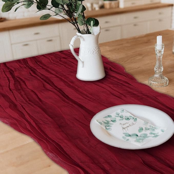 1 Pack Cheesecloth Table Runner 10Ft Christmas Gauze Boho Table Runners for Wedding Decor Bridal Shower Decorations Baby Shower Party(35" x 120")